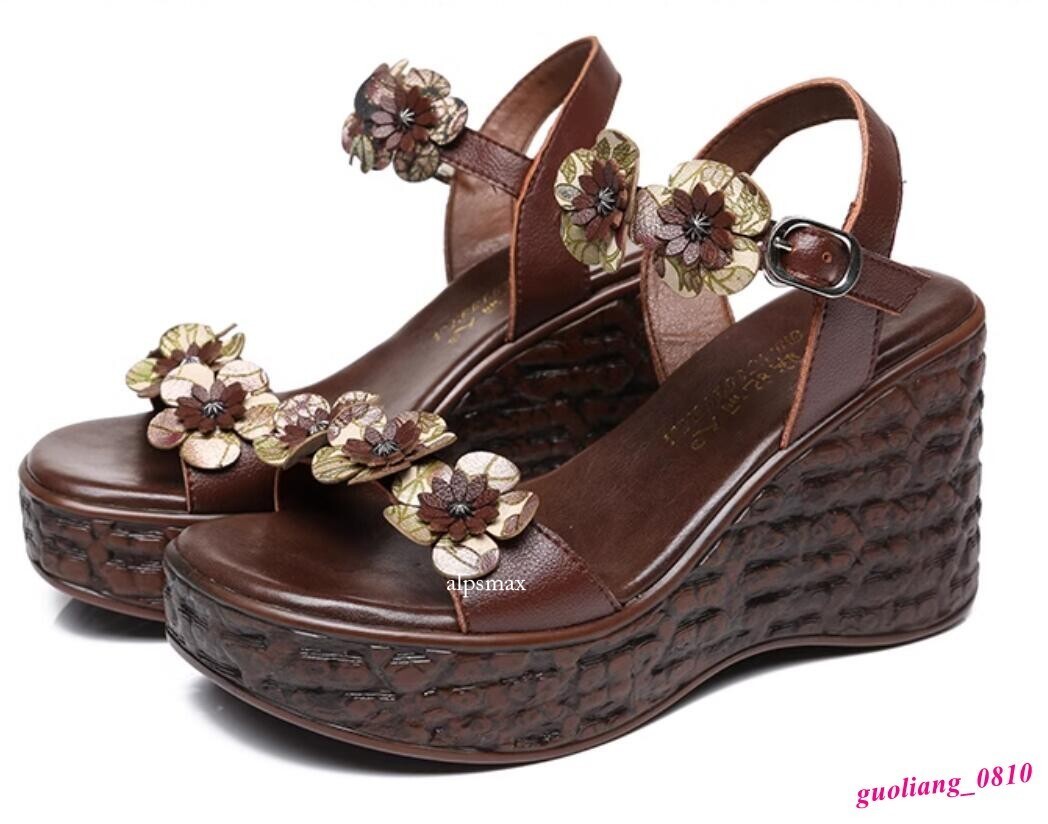 Women's Fashion Floral Casual Retro Platform Wedge Heels Peep Toe Sandals Shoes