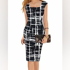 Black and White Sleeveless Sheath Midi Dress Size Small