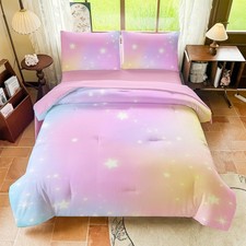Rainbow Bedding Set Full Size   5 Piece Reversible Girls Comforter with Deep-...