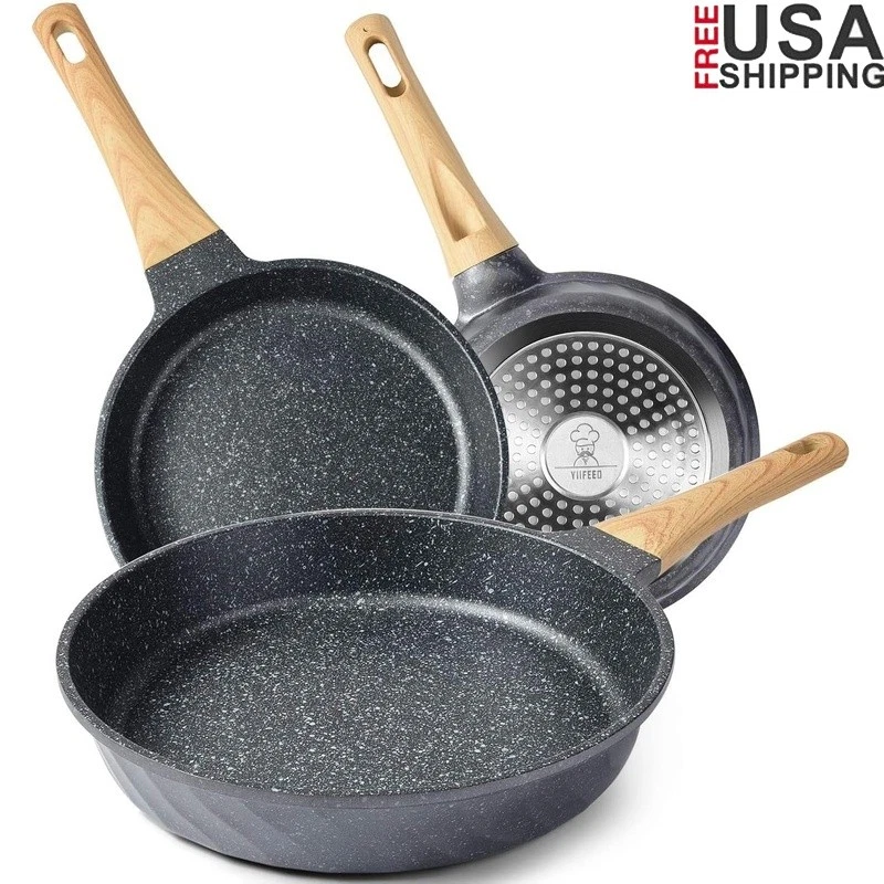Non-Stick Frying Pan Set 3PCS Healthy Cooking Easy Clean Durable Coating New