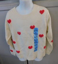 Zunie ivory sweater w chenille hearts girl sz S 6/6X NWT