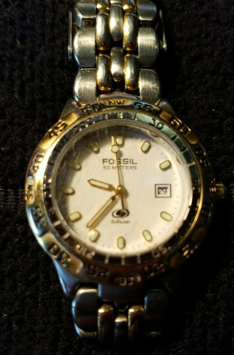 Fossil Blue AM 3229 Ladies 2 Tone Watch w Bracelet Band 6 3 8