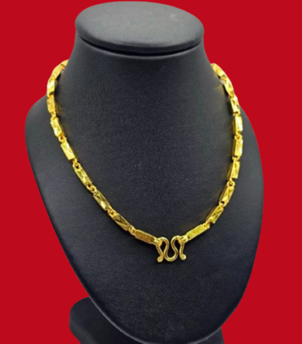 Necklace Yellow Gold Plate 22k 23k 24k Square Link Chain Thai Baht Jewelry 24