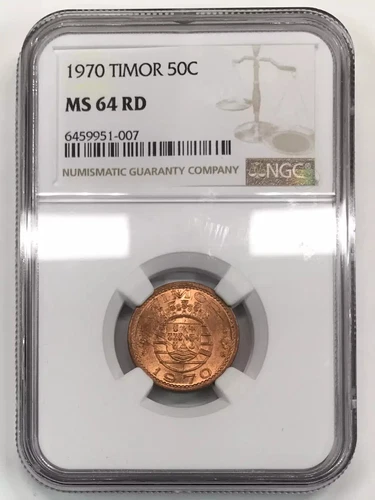 1970 Timor Bronze 50 CENTAVOS NGC MS-64 RD