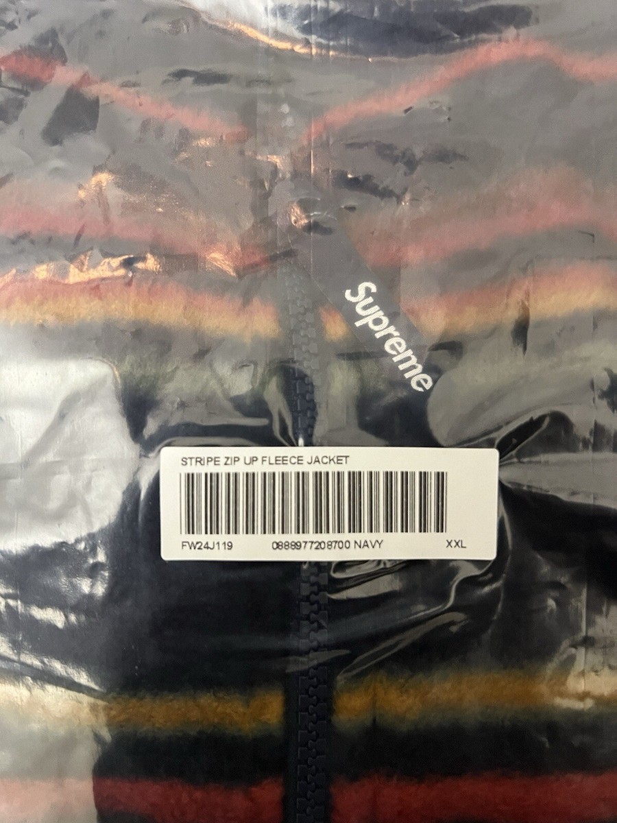 Supreme FW24 Stripe Zip Up Fleece Jacket Navy Multicolor