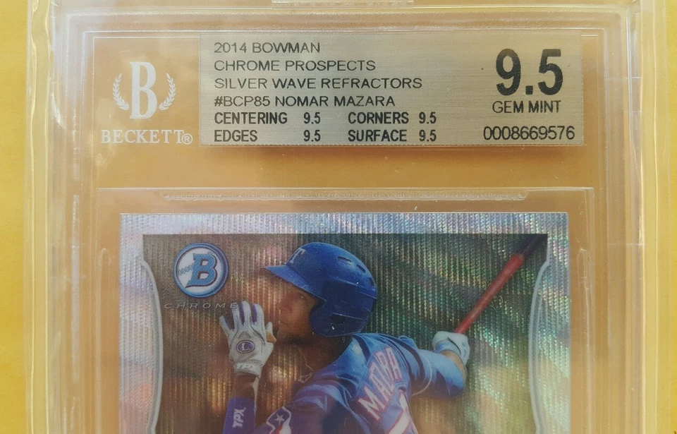 Bowman Chrome Prospects Silver Wave Refractors 2014 #BCP85 Nomar Mazara #01/25 Foto 2 de 4