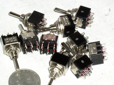 10 NEW MINI TOGGLE DPDT ON-OFF-MOM MOMENTARY SWITCH 6 A AMP 6A TRAIN DOUBLE POLE