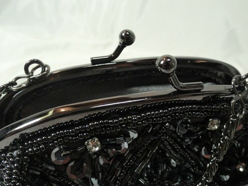Y & S ORIGINAL Vintage-Look BEADED PURSE, Kisslock Closure Gray/Black, Bag NEW - Picture 9 of 12