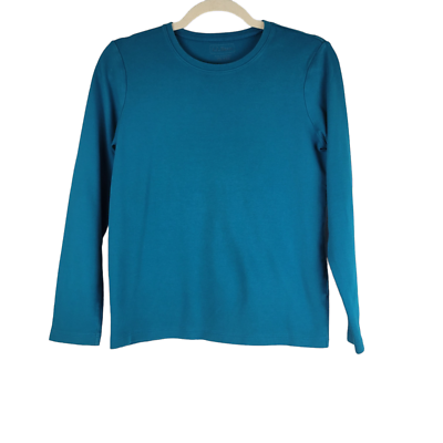 LL Bean Girl's Crew Neck Long Sleeve T-Shirt Top size XS 100% Cotton Teal  Blue