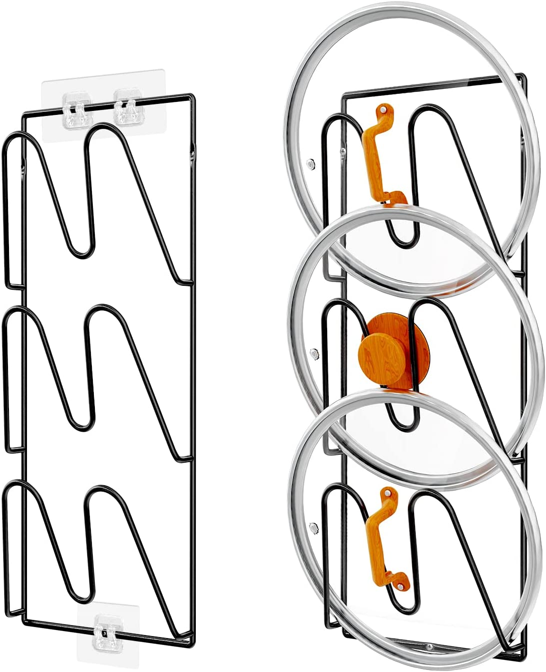 2 Pack Pot Lid Organizer Rack, 6-Tier Pot Lids Holder for Cabinet Door/Wall, No
