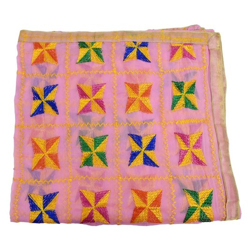 Women's Phulkari Embroidery Dupatta Chiffon Chunni Hand Ethnic Scarf Stoles Gift - Picture 4 of 5