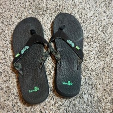 Sanuk Yoga Sling 2 Tropical Flip Flops Sandals Comfy Black Women's 9
