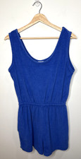 Vintage Wear It Out Terry Cloth Romper Blue Medium Tank One Piece Shorts 80s 90s