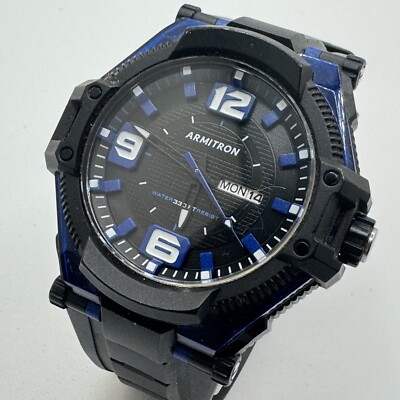 Armitron Quartz Watch 20/5291 Men 100m Black Resin Day Date Analog New Battery