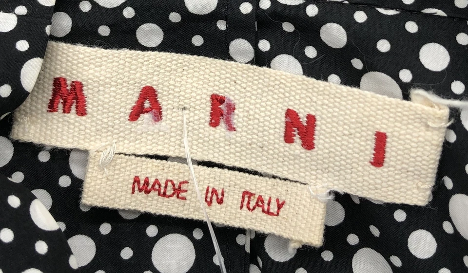 Marni Black/White Polka Dot Cotton Pleated Tiered Dress w/ Tie Neck sz 40 - Image 4 of 4