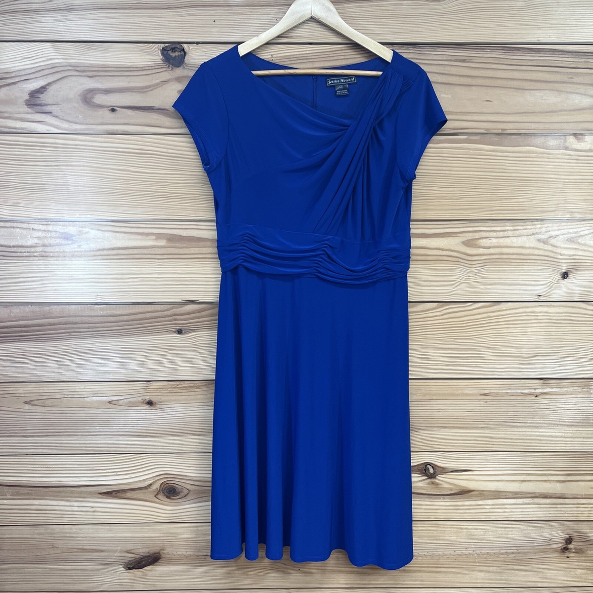 jessica howard royal blue dress Womens 14 Stretch Gathered A-Line Short B133 perfect charm to this
