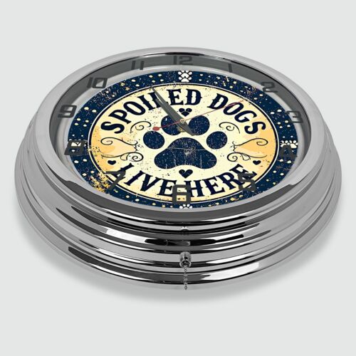 18" Spoiled Dogs Live Here Metal Sign Designed White Neon Clock - Picture 4 of 5
