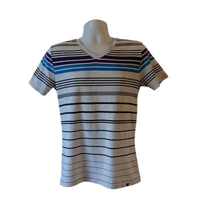 Amplify men's gray/black striped short-sleeve v-neck t-shirt size S