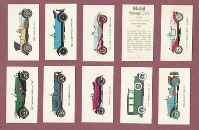 mobil cigarettes TRADE/ cigarette cards Vintage cars 1966 by Mobil Oil, M.G,Aston  Martin,Humber