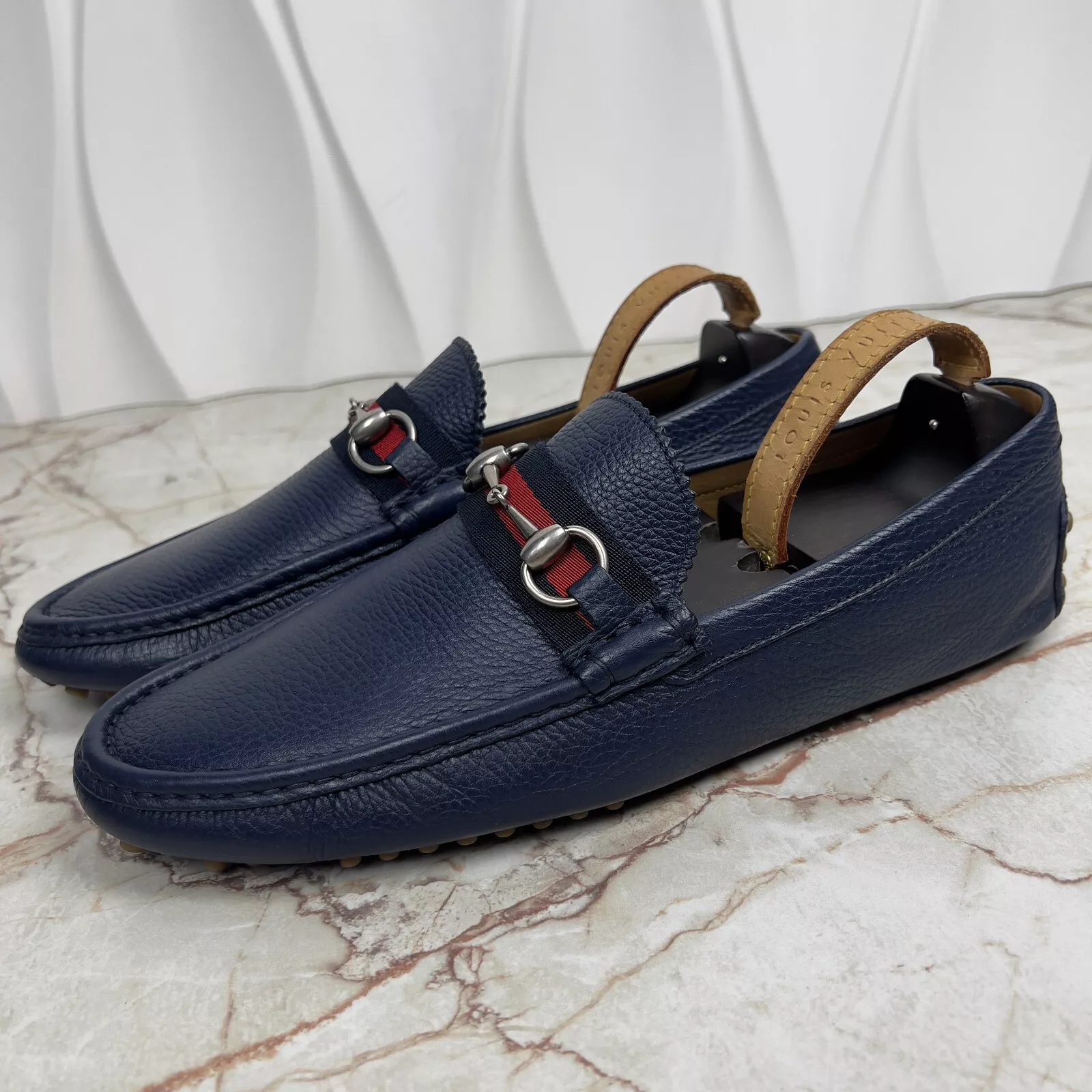 Gucci Horsebit Web Driving mocassin cuir grainé bleu 9 G ou 9,5 US