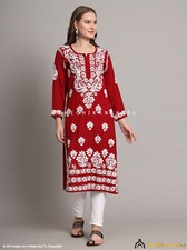 Maroon Aditi Modal Chikankari Straight Kurti Lucknowi Chikankari Handmade Kurti