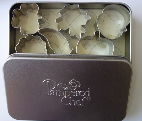 Pampered Chef Creative Mini Cookie Cutters Set of 6 in Storage Tin Not Complete