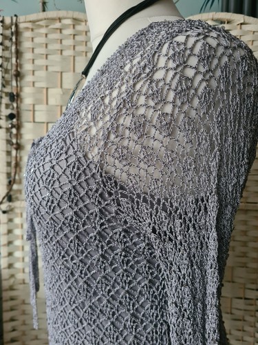 Size Large 14 16 18 PRECIS PETITE silver metallic glass beaded crochet top set - Picture 12 of 21