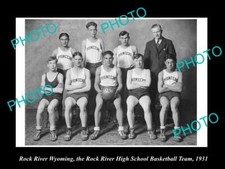 OLD LARGE HISTORIC PHOTO OF ROCK RIVER WYOMING HIGH SCHOOL BASKETBALL TEAM 1931