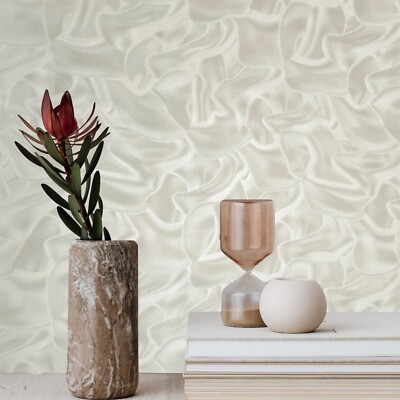 Champagne beige cream modern waves wallpaper textured faux wavy silk fabric 3D