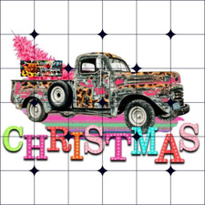 Sublimation Print Christmas Old Truck Pink Ready to Press Heat Transfer
