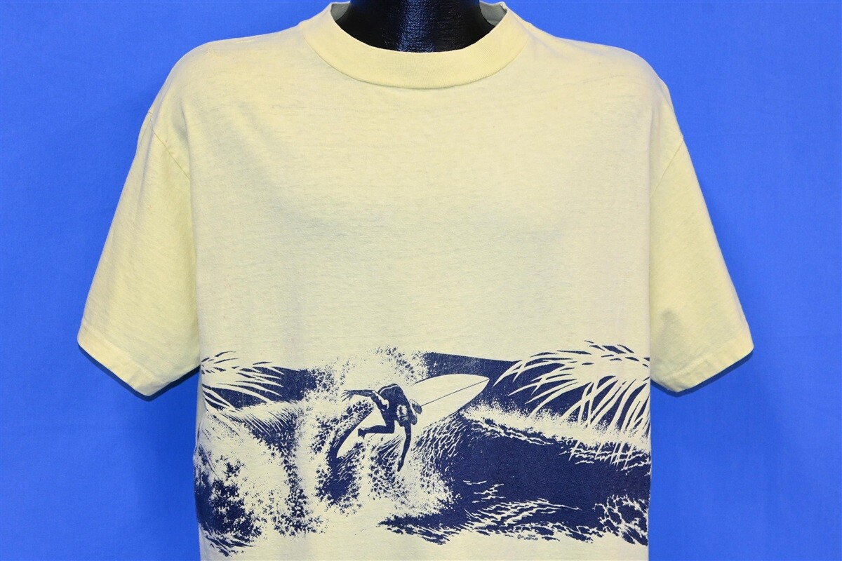【oan】Angelo Vintage Washing Short Sleeve T-Shirt vintage 80s SURF SURFING YELLOW BLUE COTTON WRAP AROUND