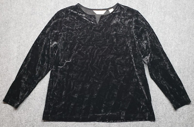 Bechamel Blouse Womens PL Petites Black Long Sleeve Notch Neck Stretch Top New