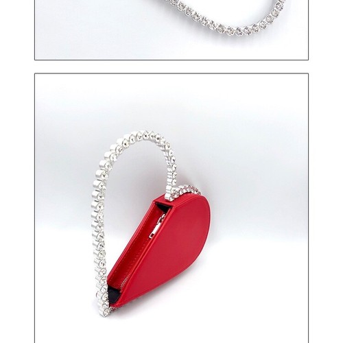 Cute Red Heart Shape Crystal Clutch Purse Heart Shape Diamond Evening Bag - Picture 8 of 8