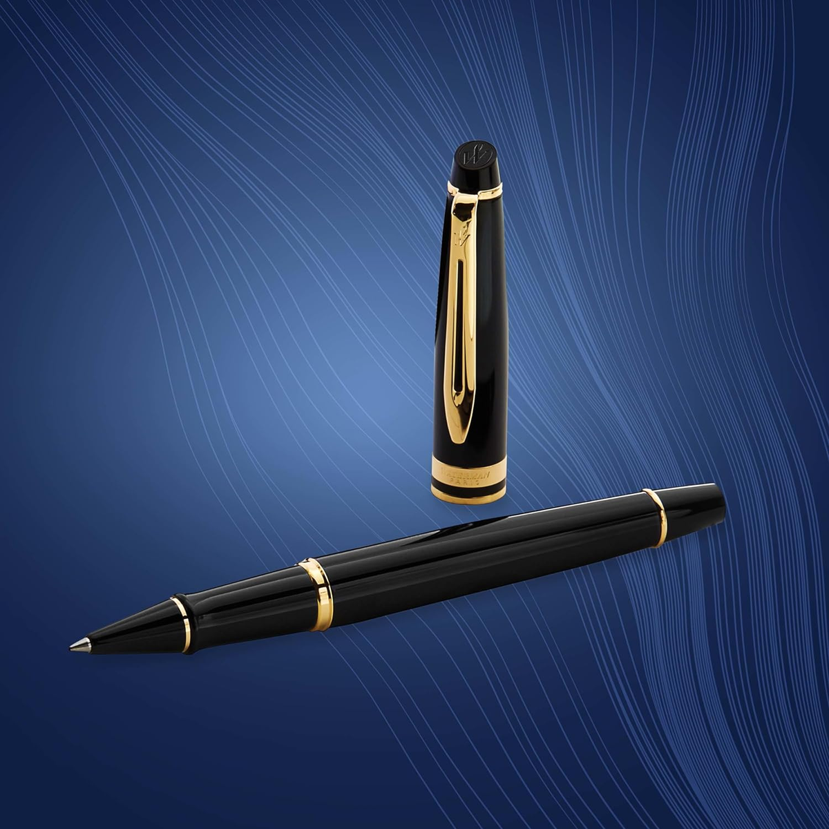 Waterman Expert rollerballpen | glanzend zwart met 23-karaats gouden trim | fijne punt | zwarte inkt | geschenkverpakking