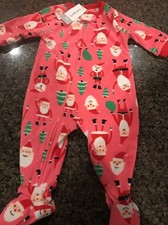 Carter's 6m Pajama Christmas Santa Pink Baby Girl Fleece One Piece Footed Zip Up
