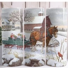 Christmas Horse Sleigh Snowy 20oz Skinny Tumbler Custom Insulated Drinkware