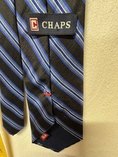 Chaps Men’s Tie Black Blue Striped Silk Neck Tie Classic Dress Tie