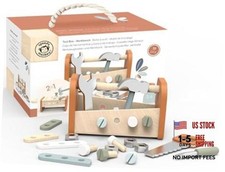 Montessori 2-in-1 Wooden Tool Box Workbench Kit Ages 3 hammer, saw, wrench,