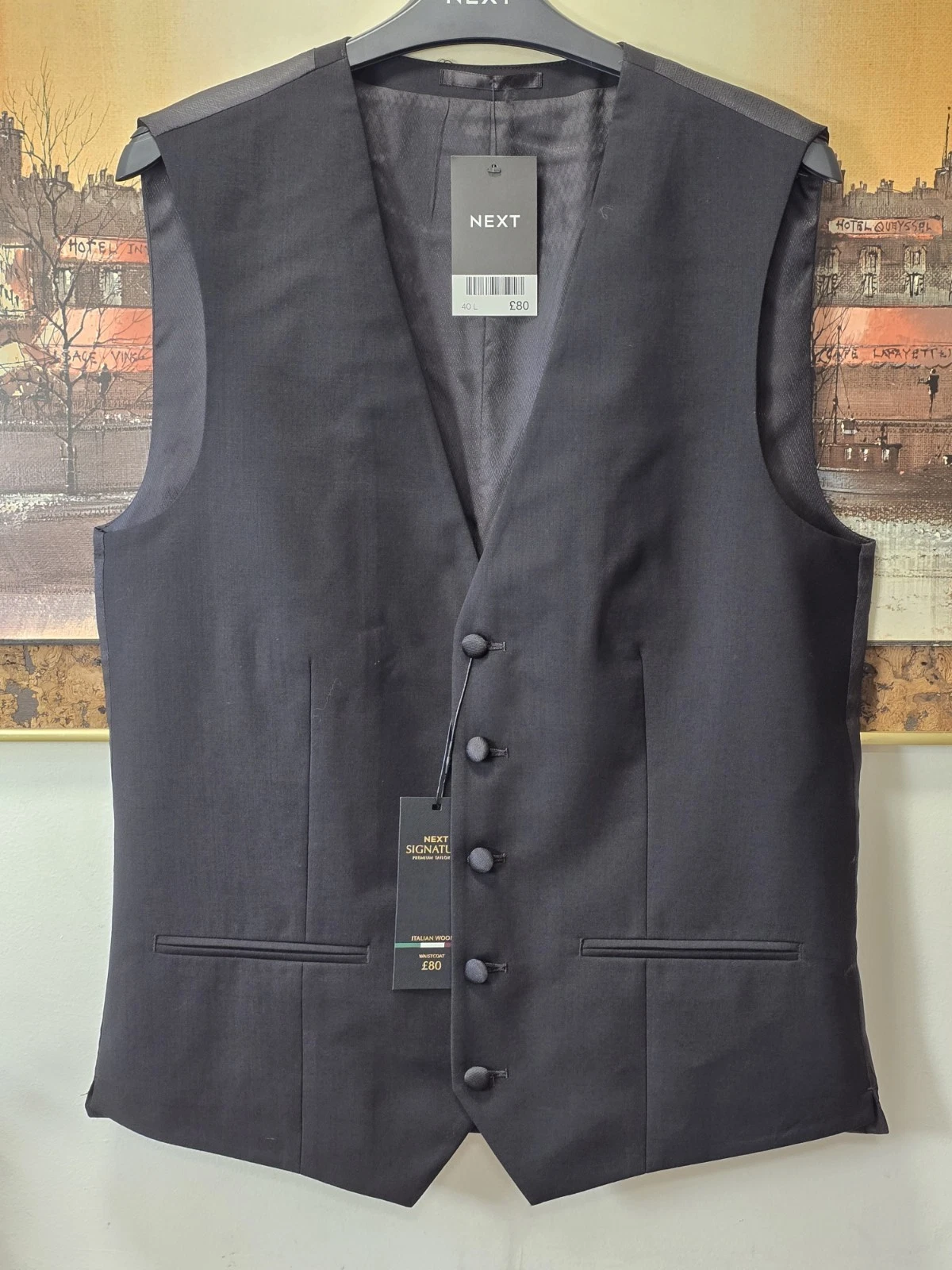 Next Men’s Black Signature Tollegno Wool Waistcoat Size UK 40L RRP £80