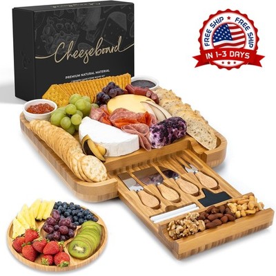 Tabla de quesos, tabla de embutidos de bambú, bandeja de carnes y quesos
