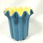 Vintage RED WING pottery #1169 PLANTER Fluted Vase Como Blue/Cream Yellow Glaze