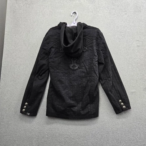 Roar Men Jacket S Black Embroidered Cross Devote Hooded Blazer Y2K Grunge image 9