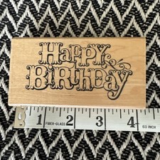Hampton Art Rubberstamp Wooden Mount Happy Birthday Rs2901 4 X 2