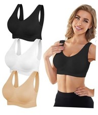 Womens Sports Bras, 3/4/6 Pack Wireless 3X-Large 01-black white beige