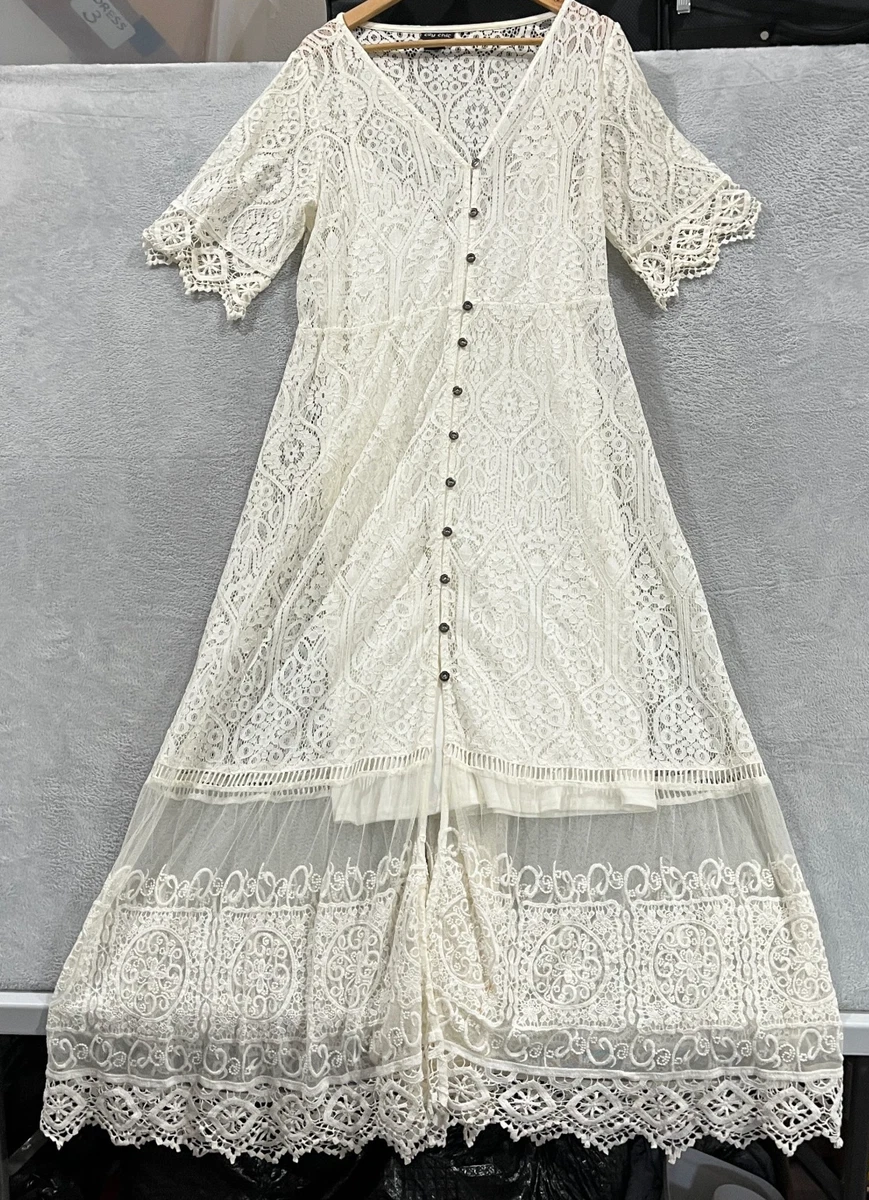 forever u tiered midi dress in embroidered lace in white White Sequin Lace Tiered Maxi Dress – self-portrait main image 1