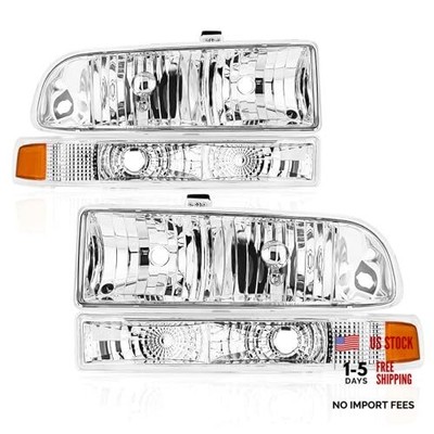 Headlights Assembly Compatible with1998-2004 Chevy Chrome Housing Amber Side