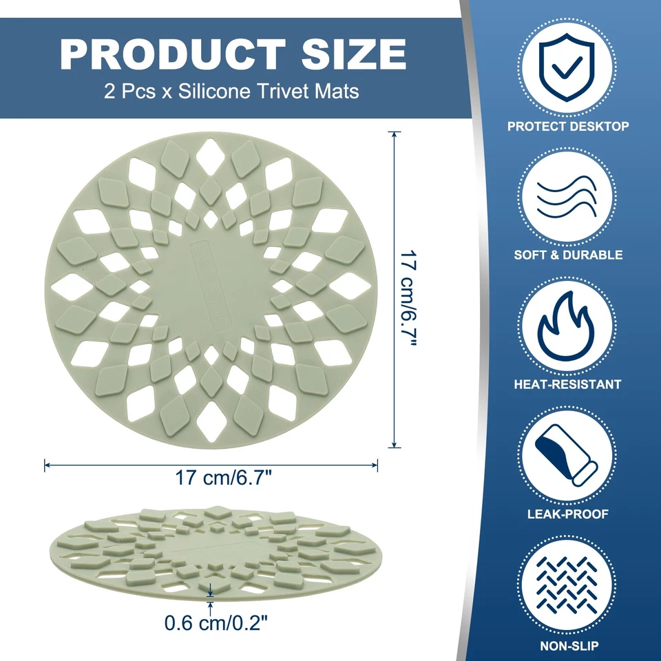 Juego de 2 alfombrillas trivet de silicona, remaches redondos de 6,7" para ollas y sartenes calientes, verdes Foto 2 de 4