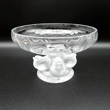 Lalique Crystal Nogent Art Glass Frosted Bowl 5.5" Sparrow Bird France Signed 