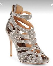 Badgley Mischka Platino silver gold Metallic Wedding Shoes 4  heels Sz 6,5M