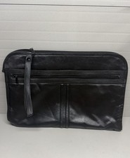 Black Smooth Leather Zip Large Laptop Portfolio Case W/Pockets 15 L x 10H -VGUC